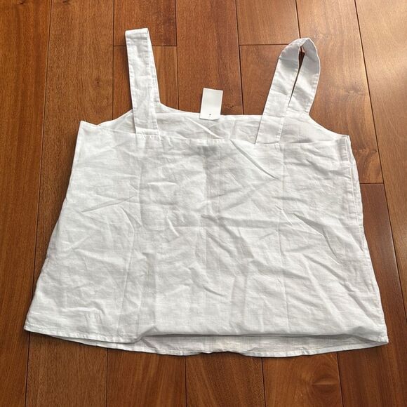 NWT Linen-blend squareneck White tank top size L - Picture 5 of 12